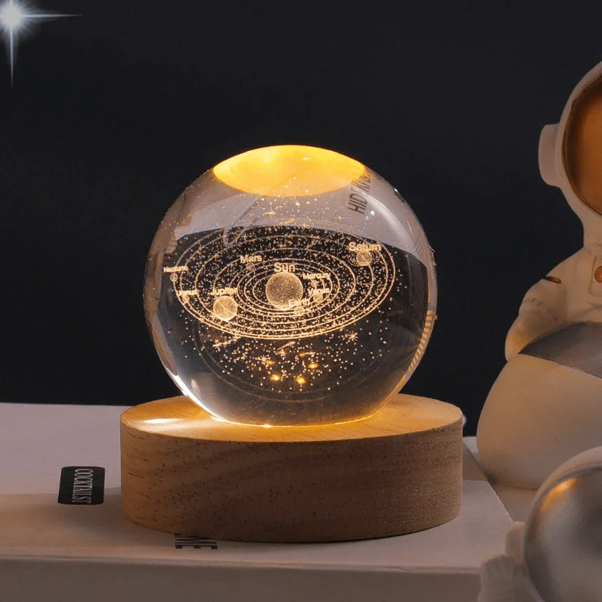 Crystal Ball LED Night Light – 3D Galaxy Planet & Moon Lamp (Random design) - Clarify.pk