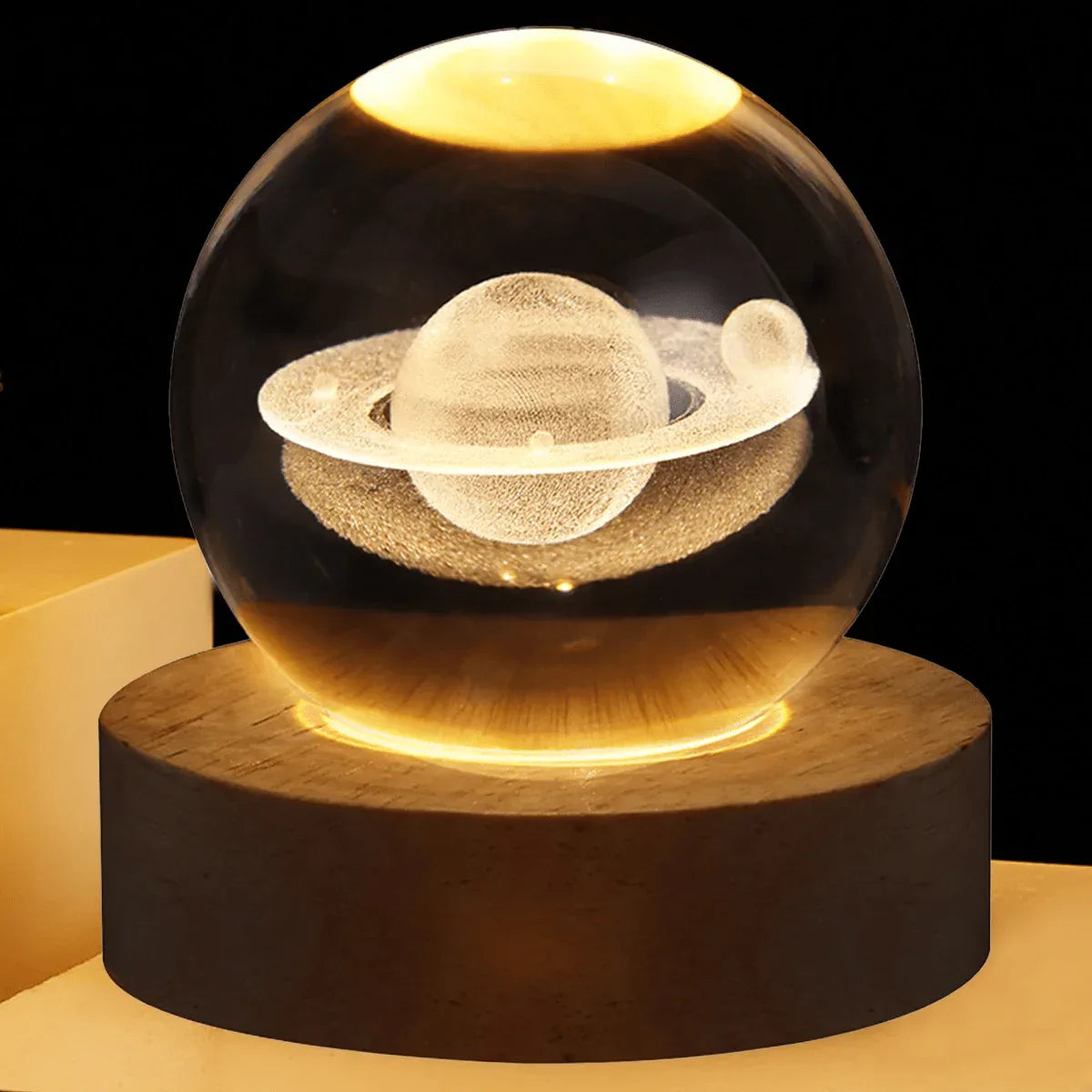 Crystal Ball LED Night Light – 3D Galaxy Planet & Moon Lamp (Random design) - Clarify.pk