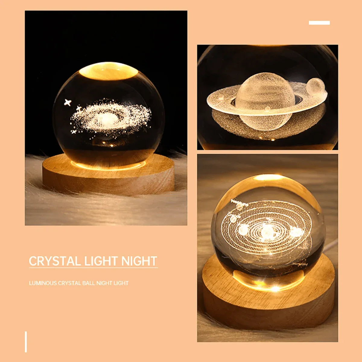 Crystal Ball LED Night Light – 3D Galaxy Planet & Moon Lamp (Random design) - Clarify.pk