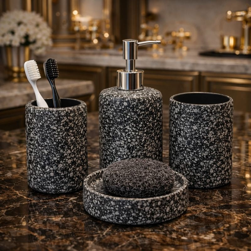 Modern 4-Piece Speckled Granite-Style Ceramic Bathroom Accessory Set - Trenducts.pk