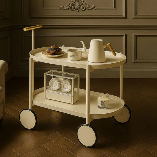 Luxury Oval Serving Trolley with Wheels – 2 Tier Coffee Cart - Clarify.pk