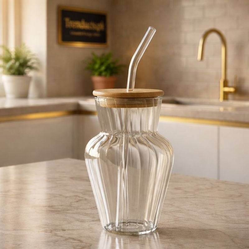 Ripple Glass Sipper - Aesthetic Wavy Glass Tumbler (450ml) IT