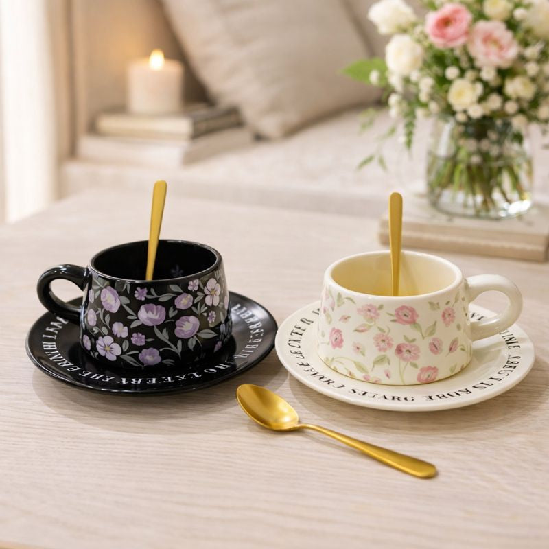 Ceramic Coffee Cup Set - Includes Matching Saucer & Spoon (each) - Trenducts.pk