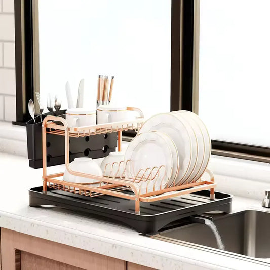 Dish Drying Rack with Cutlery Holder – Rose Gold - Clarify.pk
