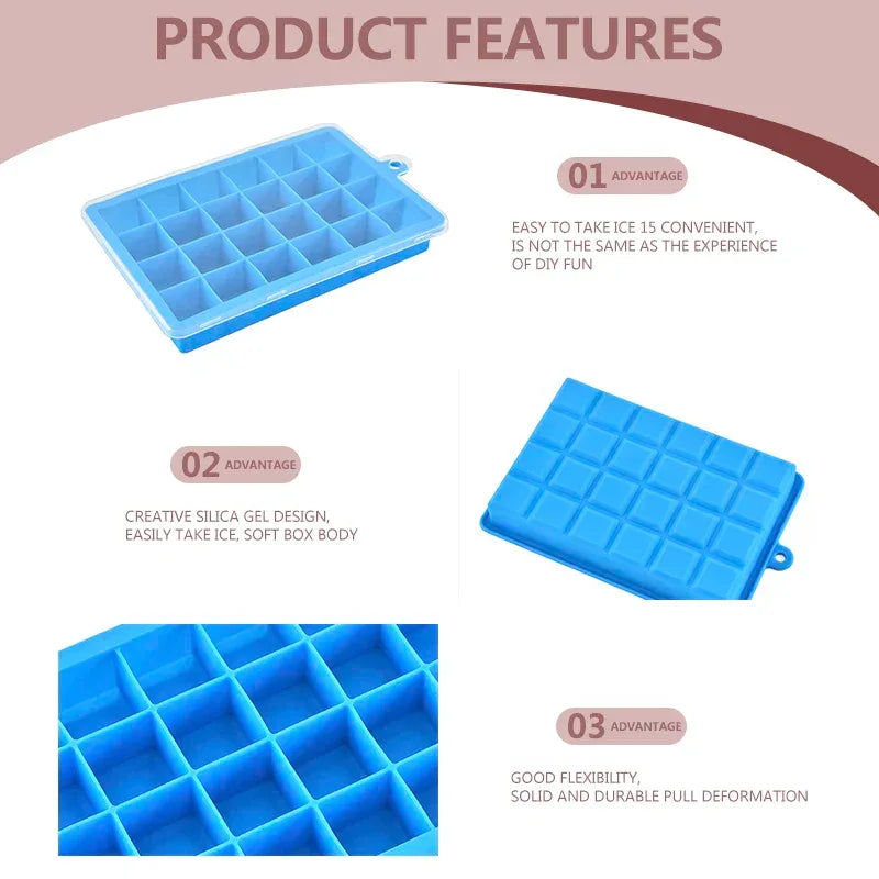 24 Grids Silicone Ice Cube Tray with Lid – Ice Mold for Drinks & Cocktails - Clarify.pk