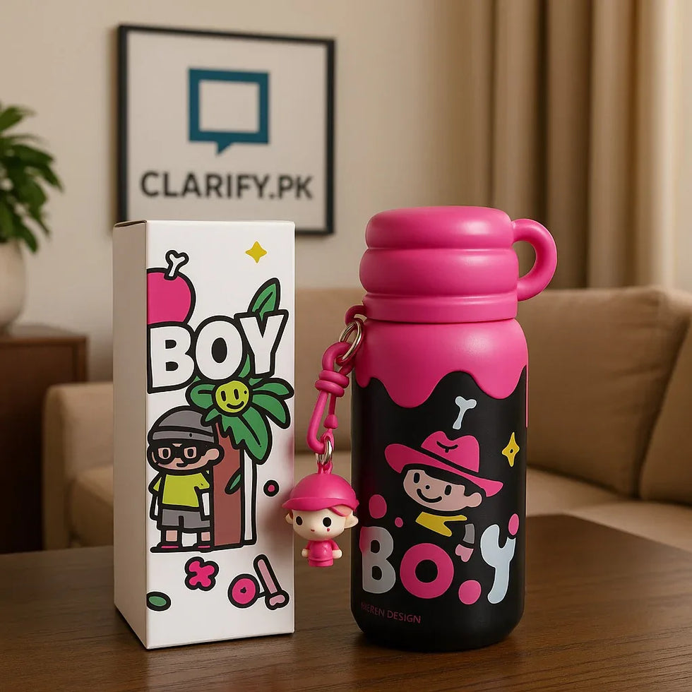 BOY Cartoon Water Bottle with Keychain – Portable - Clarify.pk