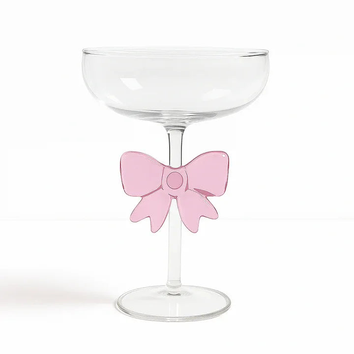Luxury Glass Dessert Cup with Pink Bow Stem - Clarify.pk