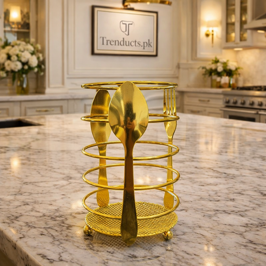 Luxury Golden Cutlery Caddy – Decorative Utensil Organizer JS