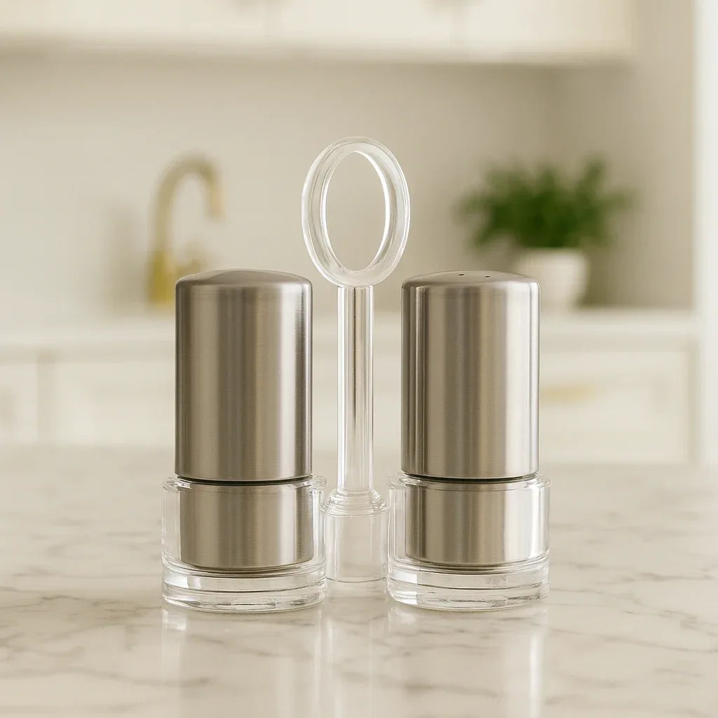 Luxury Salt and Pepper shakers with holder - Clarify.pk