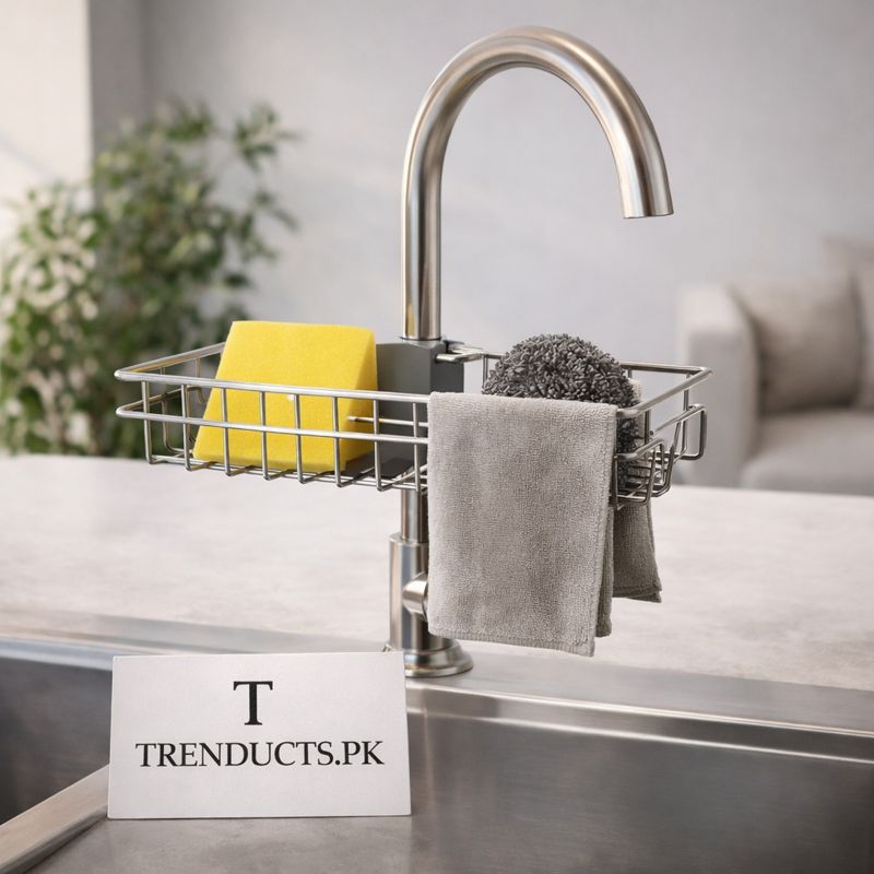 Premium Stainless Steel Faucet Rack - Adjustable Sink Organizer & Shower Caddy - Trenducts.pk