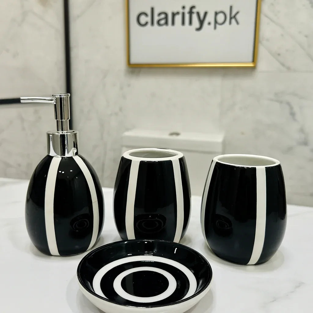 Luxury 4Pcs Bathroom Set – Black & White Elegance - Clarify.pk