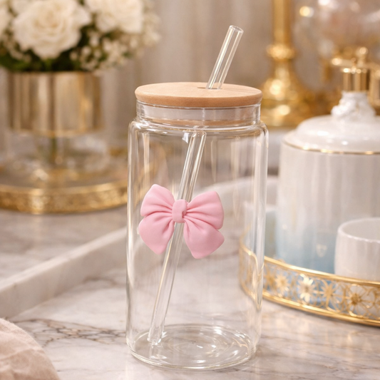 Elegant Ribbed Glass Storage Jar with Ribbon Bow Lid HAT