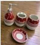 Luxury 4Pcs Red & White Bath Set – Modern Bathroom Décor - Clarify.pk