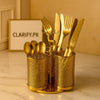 Golden Stainless Steel Cutlery Holder – 3-Section Organizer with Deer Handle - Clarify.pk