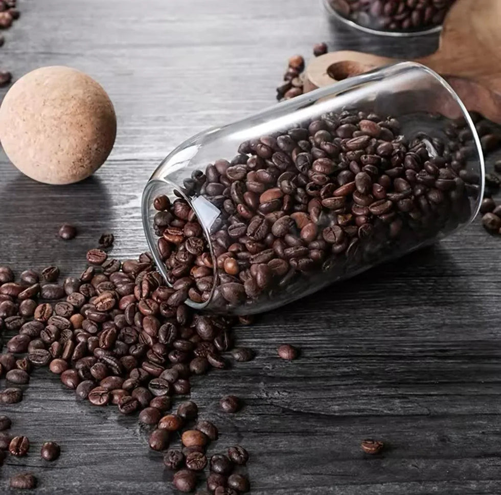 Glass Storage Jars with Cork Lids for Coffee Beans and Food Storage (Set of 3) - Clarify.pk