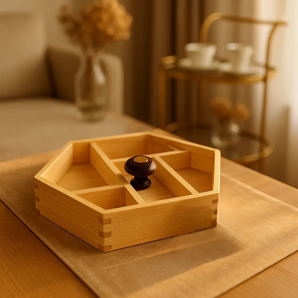 HexaWood Snack Tray with Knob - Durable Wooden Organizer - Clarify.pk