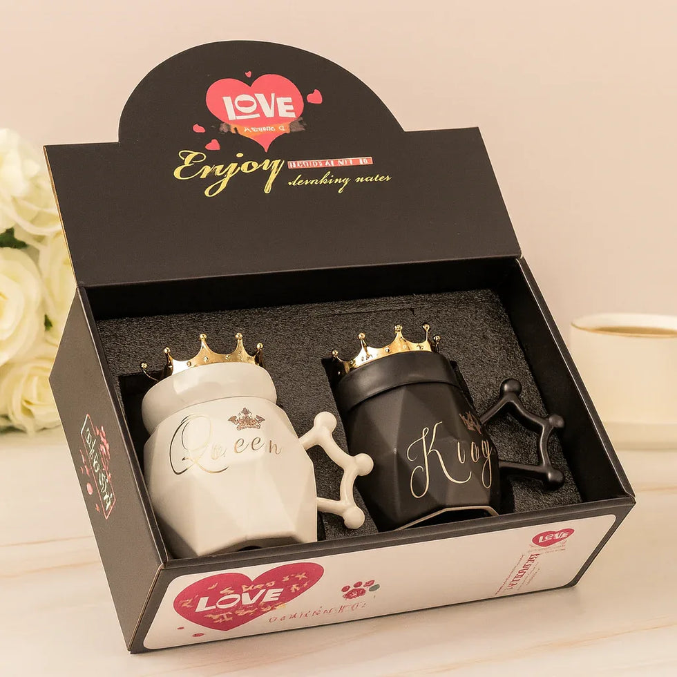 Couple Mugs Gift Set King & Queen Crowns - Clarify.pk
