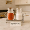 Luxury Glass Spice Jar Set with Elegant Metal Holder – Salt & Pepper Shakers - Clarify.pk
