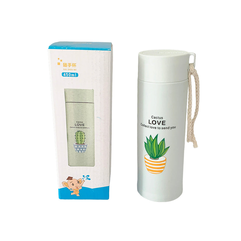 Cactus Printed Bottle 400ml – Double Layer Glass Inside (Random) GH