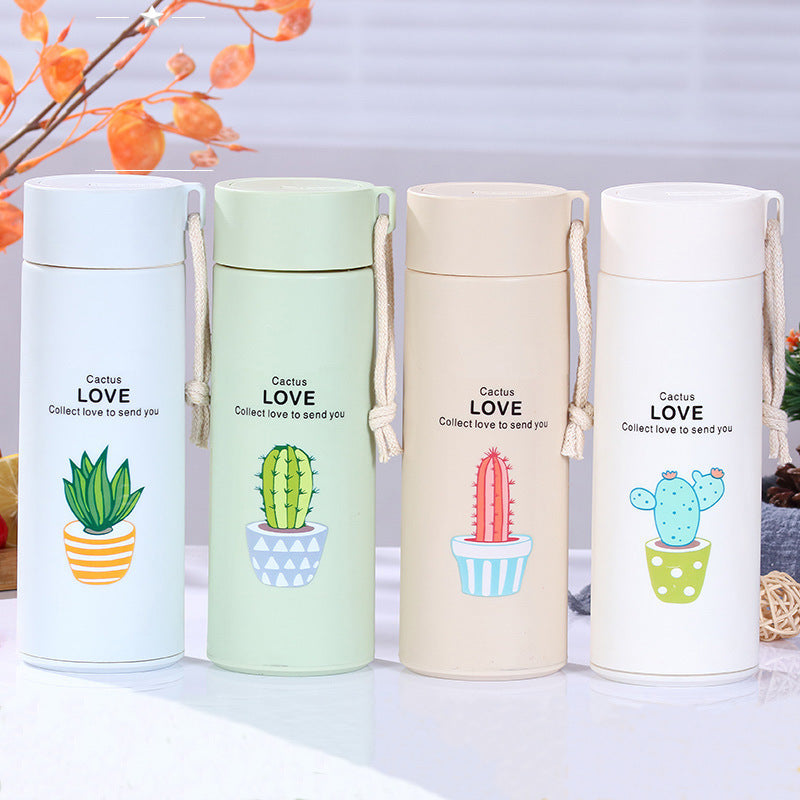 Cactus Printed Bottle 400ml – Double Layer Glass Inside (Random) GH