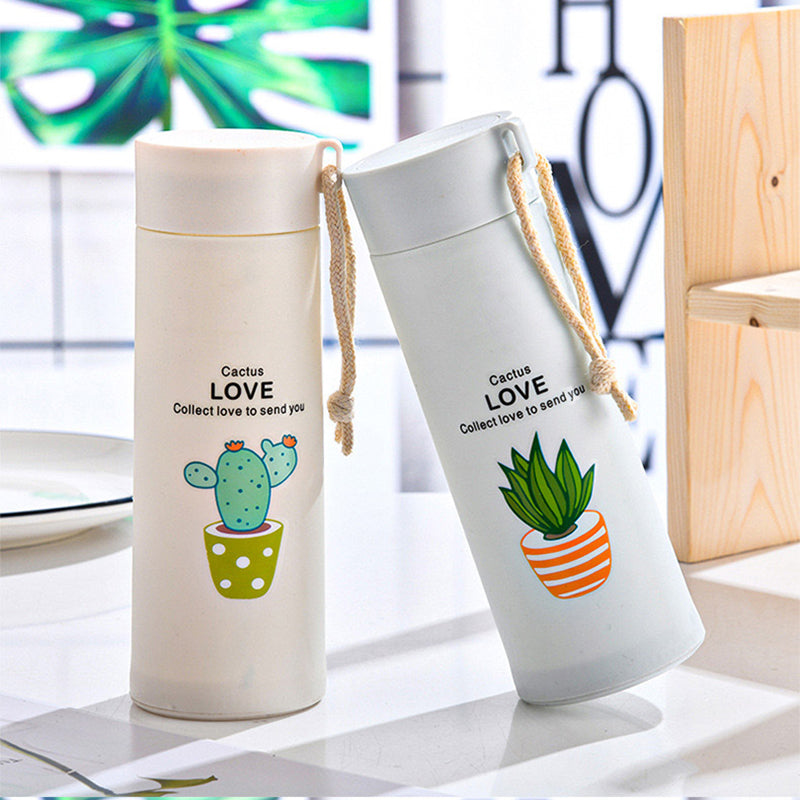 Cactus Printed Bottle 400ml – Double Layer Glass Inside (Random) GH