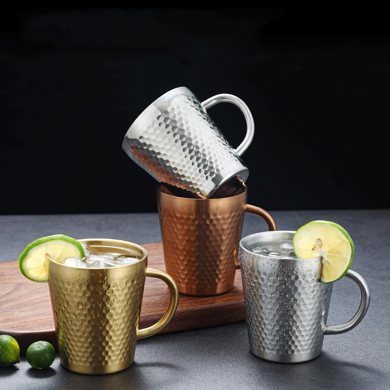 Hammered Stainless Steel Mug - Insulated Coffee Travel Cup IT