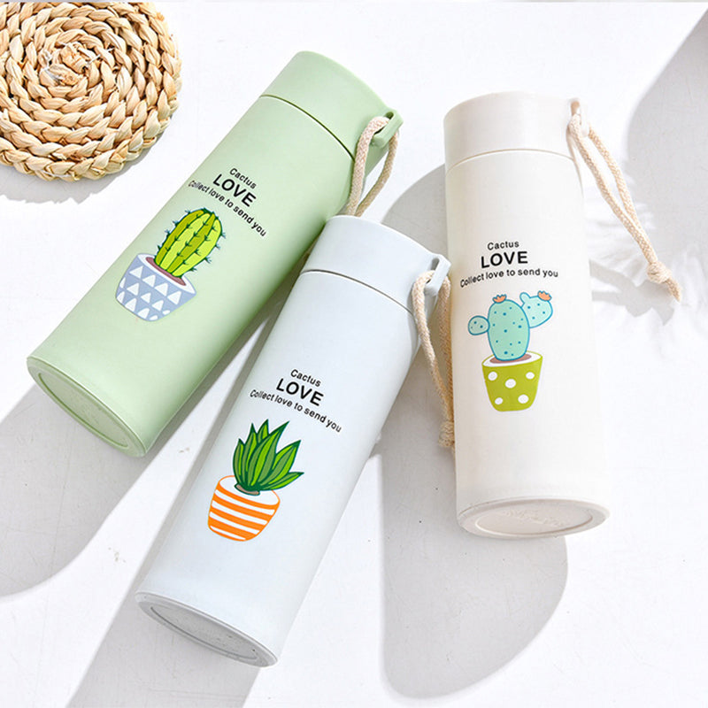 Cactus Printed Bottle 400ml – Double Layer Glass Inside (Random) GH