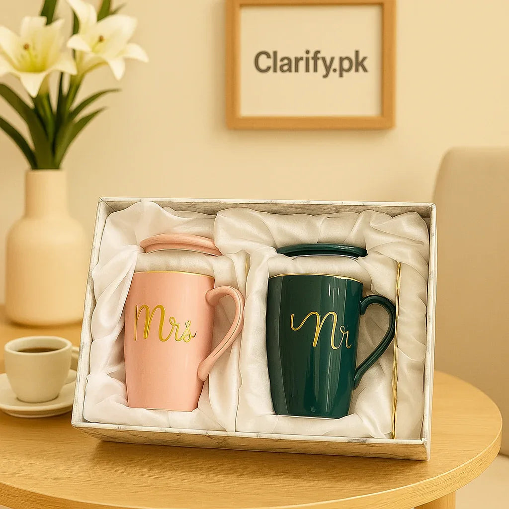 Mr and Mrs Ceramic Mugs Gift Set - Clarify.pk