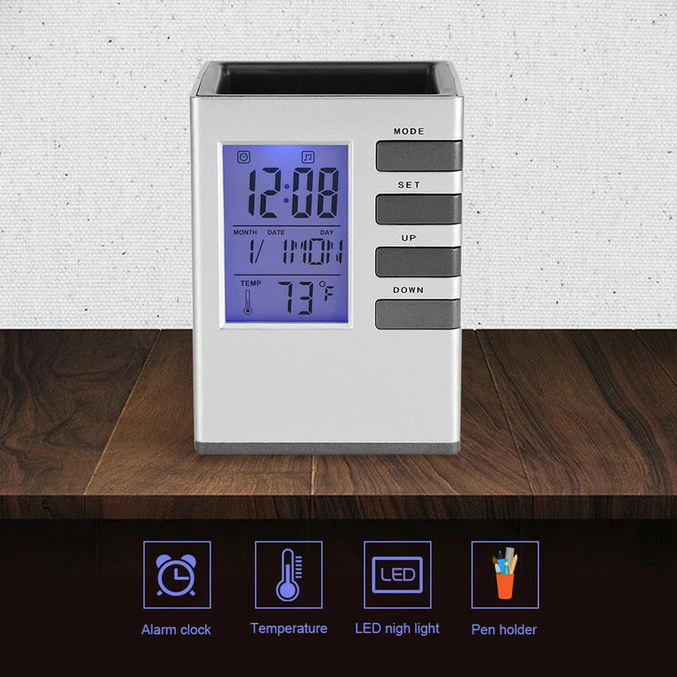 Multifunctional Alarm Clock with Pen Holder - Clarify.pk