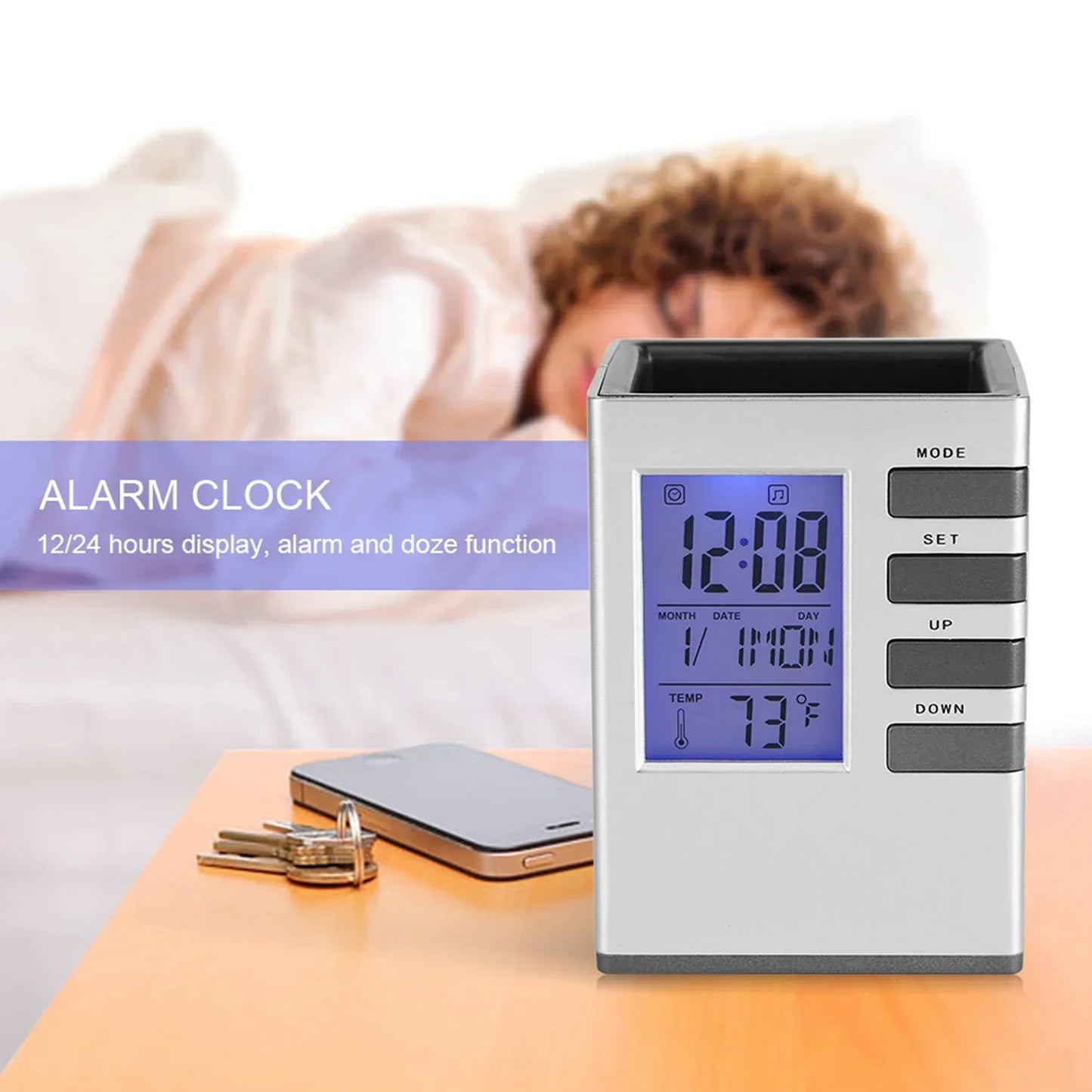 Multifunctional Alarm Clock with Pen Holder - Clarify.pk