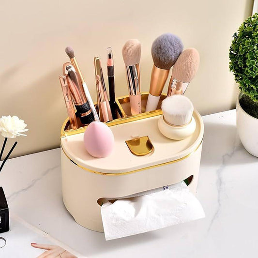 Multifunctional Tissue Box with Makeup Brush Holder - Clarify.pk
