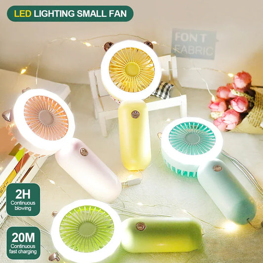 Portable Mini Fan USB Rechargeable with LED Light - Clarify.pk