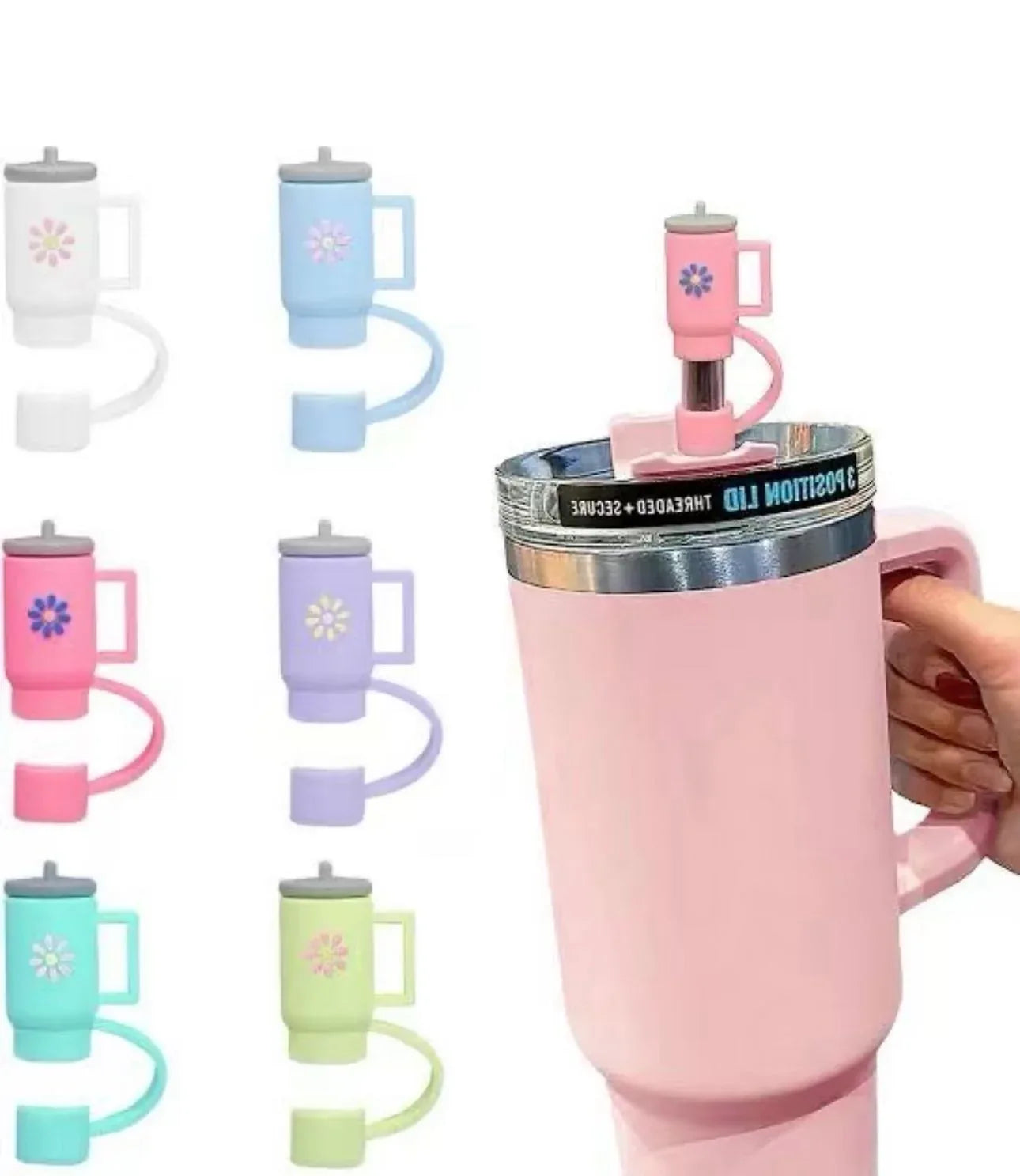 Set of 3 Silicone Straw Toppers Floral Design - Clarify.pk