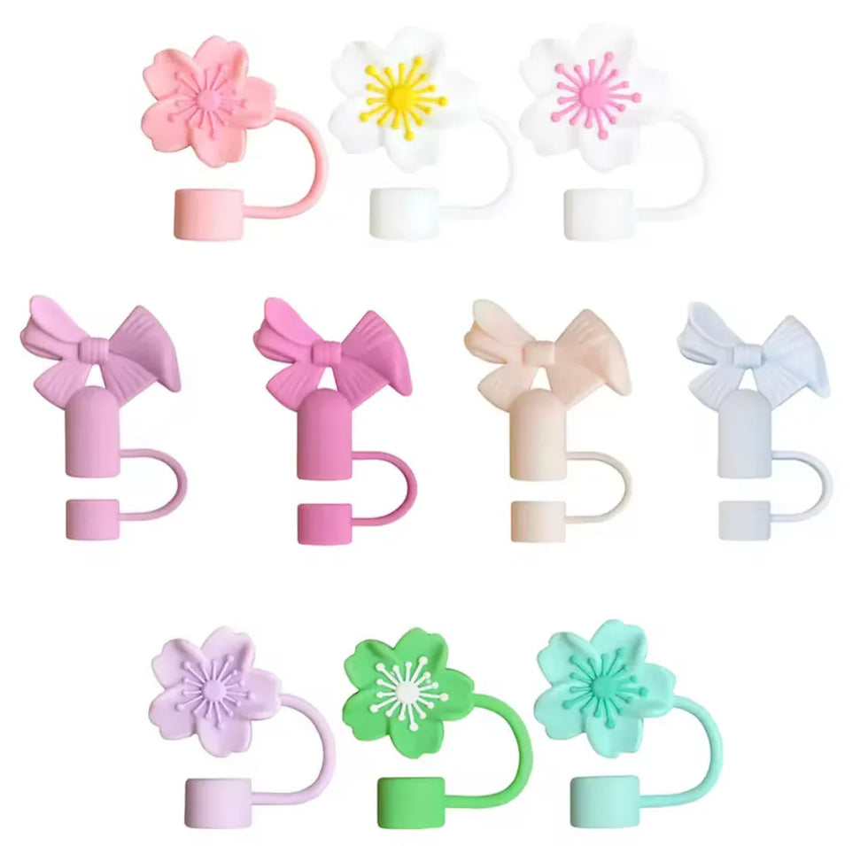 Set of 3 Silicone Straw Toppers Floral Design - Clarify.pk