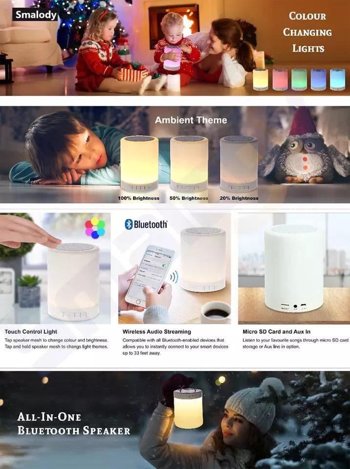 Wireless Bluetooth Speaker with LED Lamp - 7 Colors Touch Control - Clarify.pk