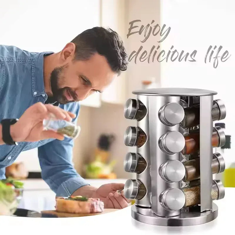 Stainless Steel Rotating Spice Rack Organizer - Clarify.pk