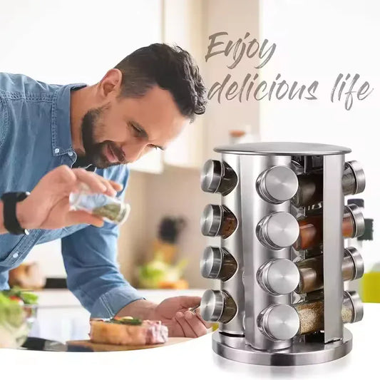 Stainless Steel Rotating Spice Rack Organizer - Clarify.pk
