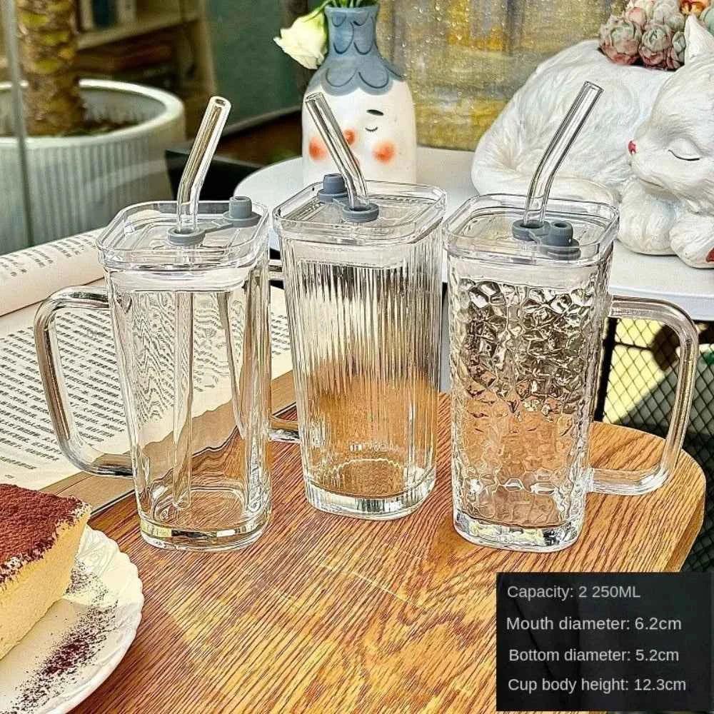 Stylish Square Glass Mug with Straw - Clarify.pk