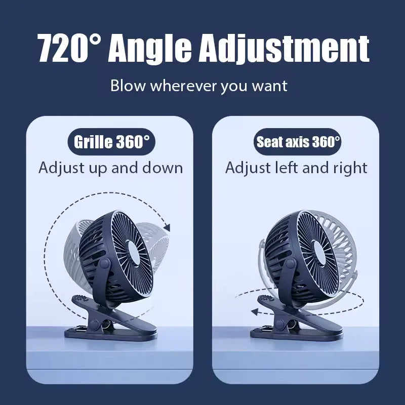 USB Rechargeable Clip-On Fan – Quiet & Long-Lasting - Clarify.pk
