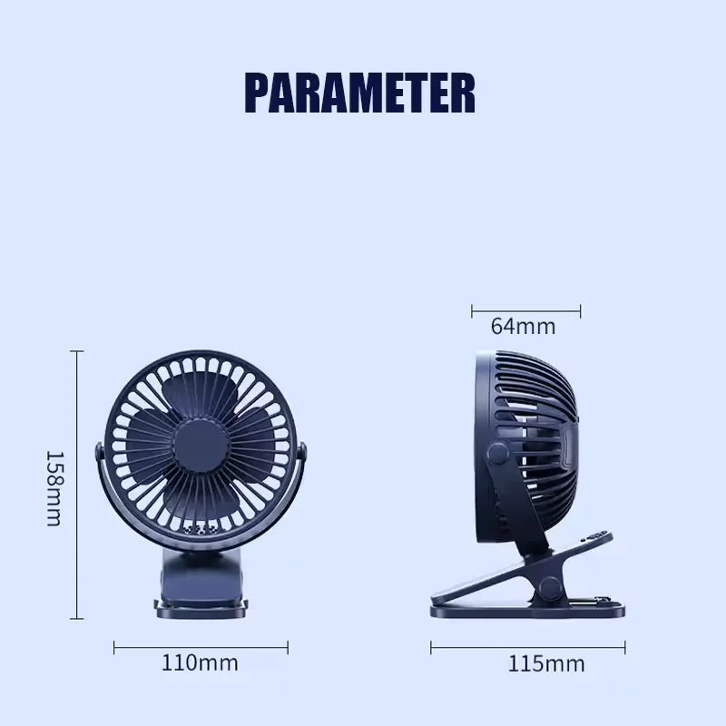 USB Rechargeable Clip-On Fan – Quiet & Long-Lasting - Clarify.pk