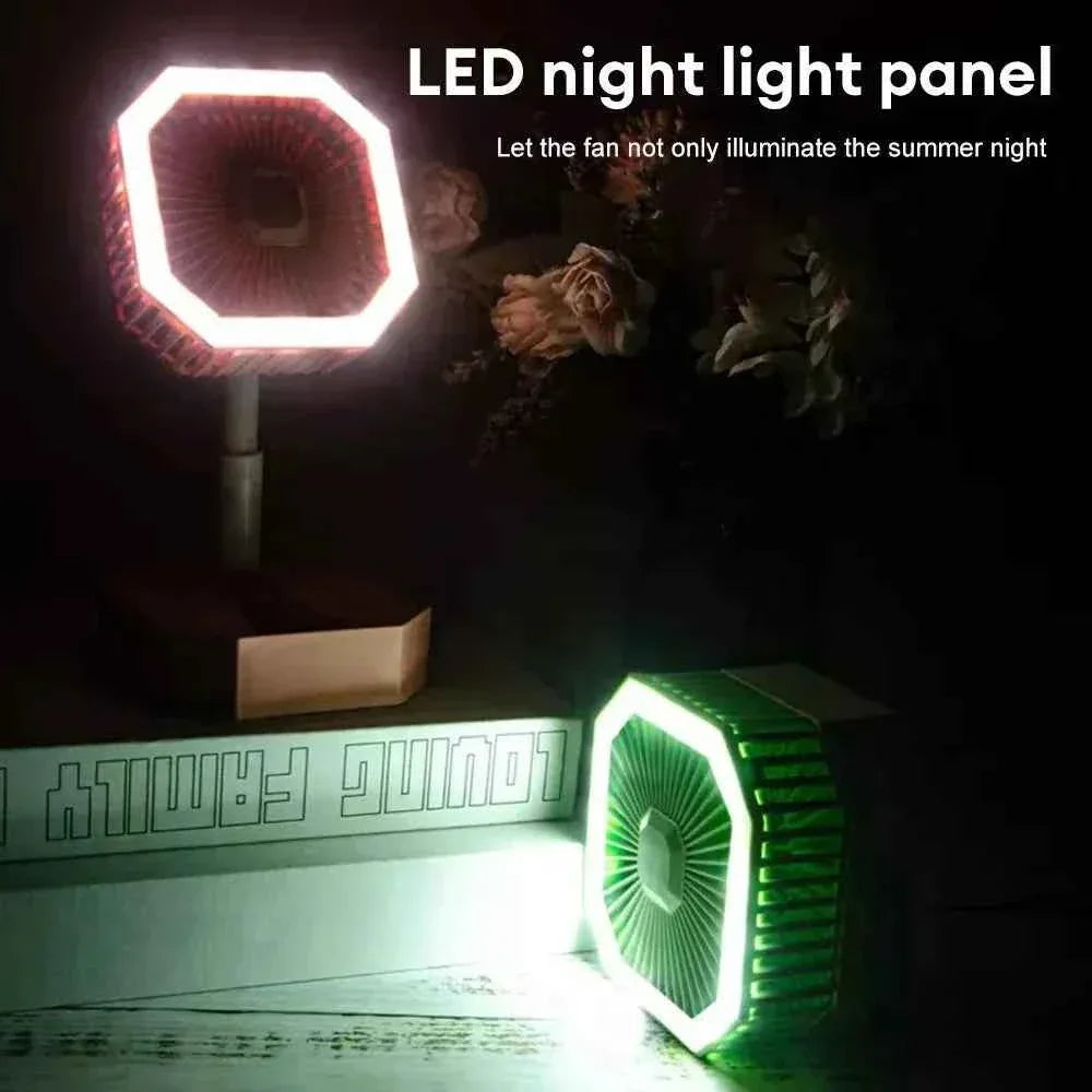 USB Rechargeable Mini Fan with LED Light - Clarify.pk