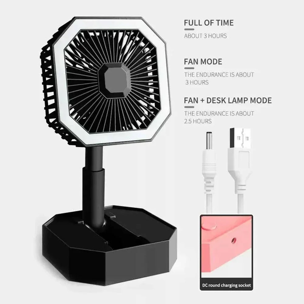 USB Rechargeable Mini Fan with LED Light - Clarify.pk